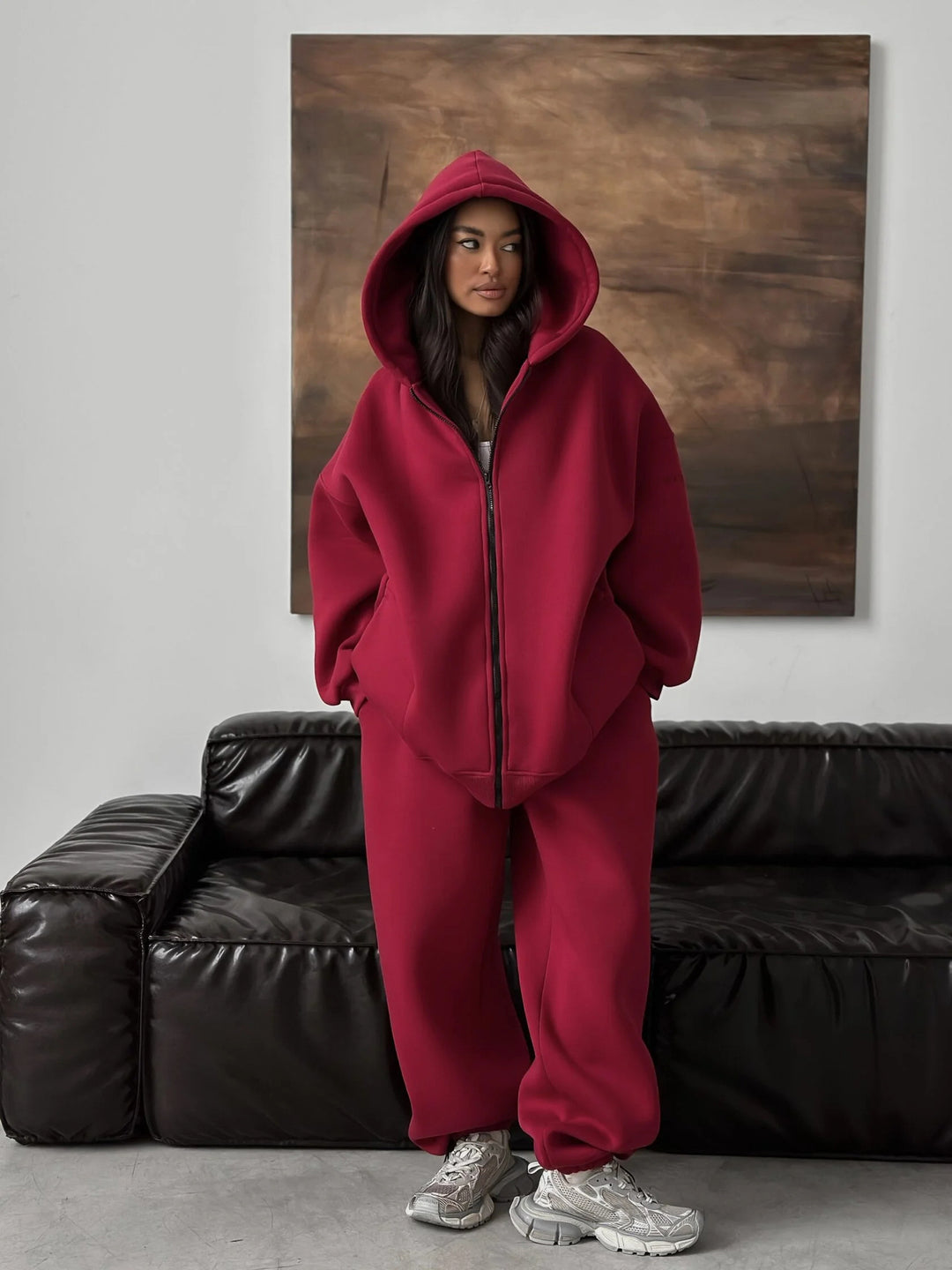 Kvinders afslappede oversized hoodie og jogger sæt med elastiske manchetter og behagelig pasform
