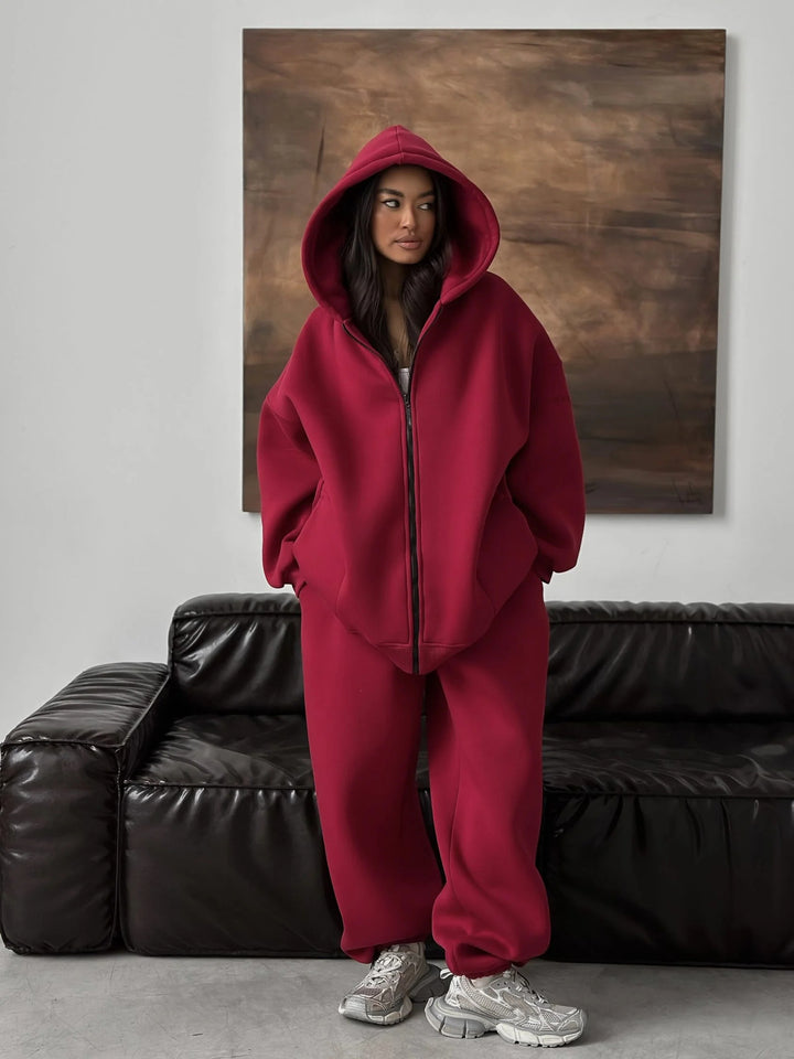 Kvinders afslappede oversized hoodie og jogger sæt med elastiske manchetter og behagelig pasform
