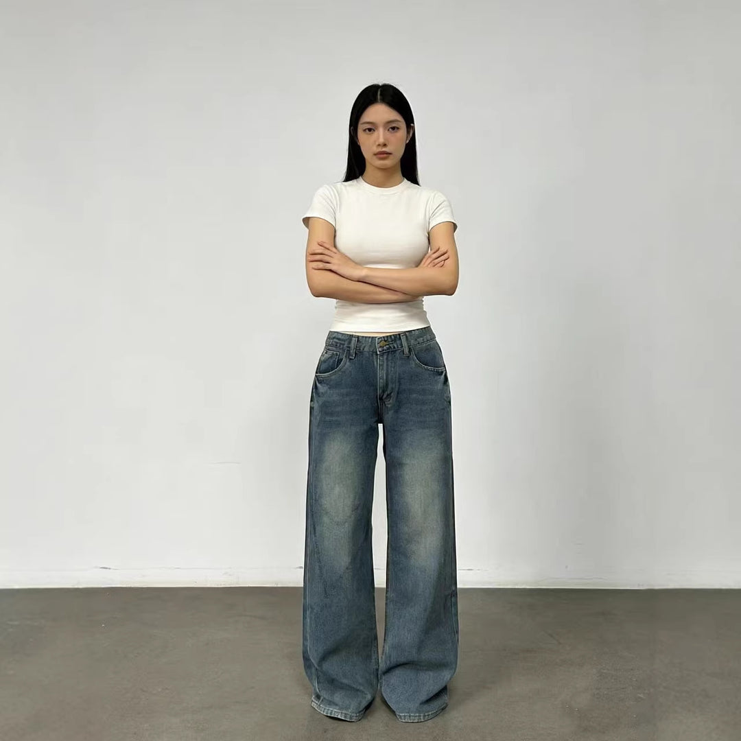 Dame brede High-Waist jeans med afslappet pasform og individuelle vaskninger Skovae