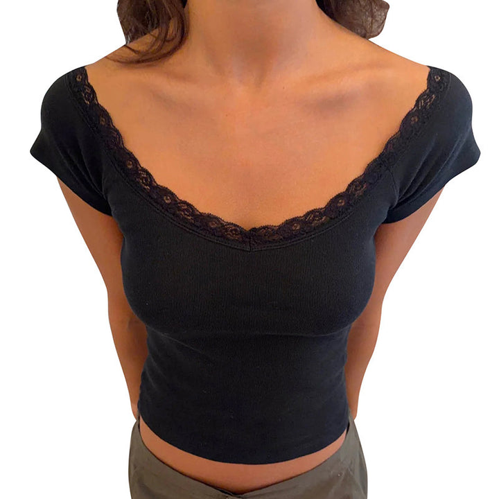 Damer Crop-Top med spidskant og skulderfri design Skovae