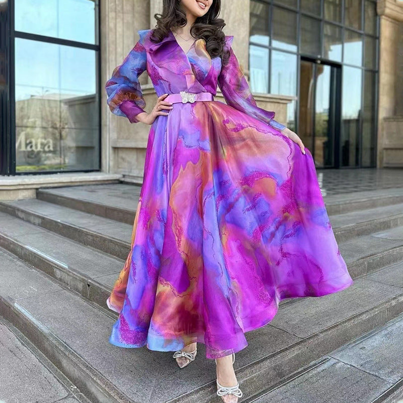Dame Maxikjole med flydende chiffon og legende flæse design Stilla