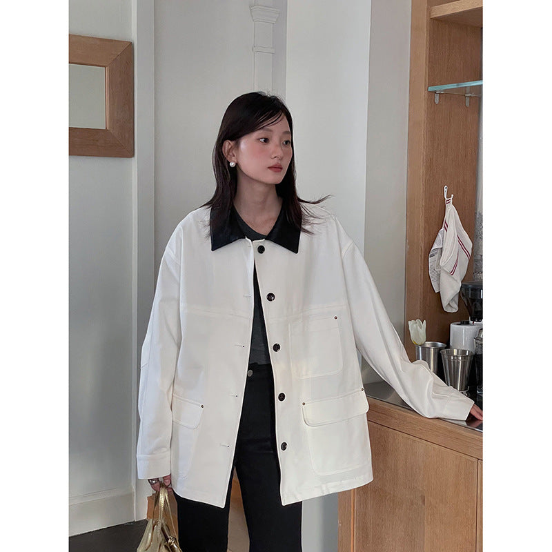 Dame mode oversized-jakke med kontrasthals og praktiske lommer Stilla