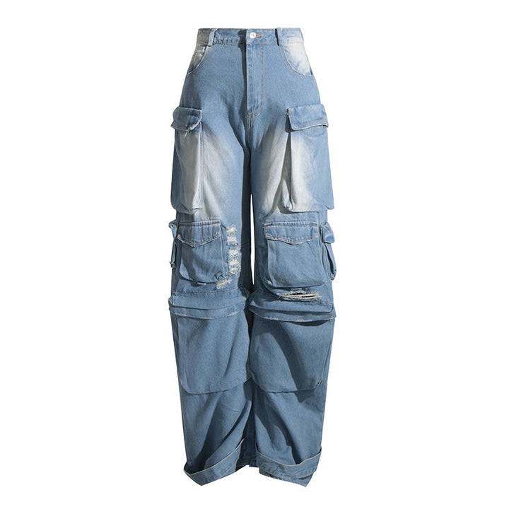 Dame Cargo-Jeans i afslappet oversized snit med unikke destroyed-detaljer Stilla
