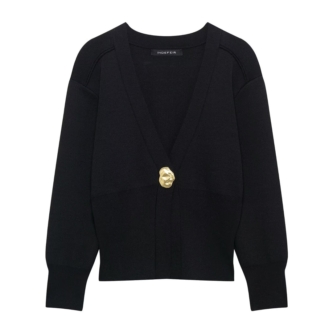 Femme Strikknap cardigan med ribbede manchetter Stilla
