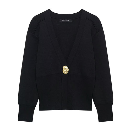 Femme Strikknap cardigan med ribbede manchetter Stilla