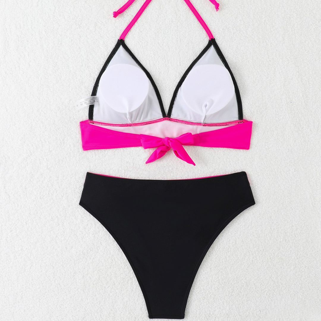 Kvinder Farveblok Højskåret Bikini Sæt Stilla