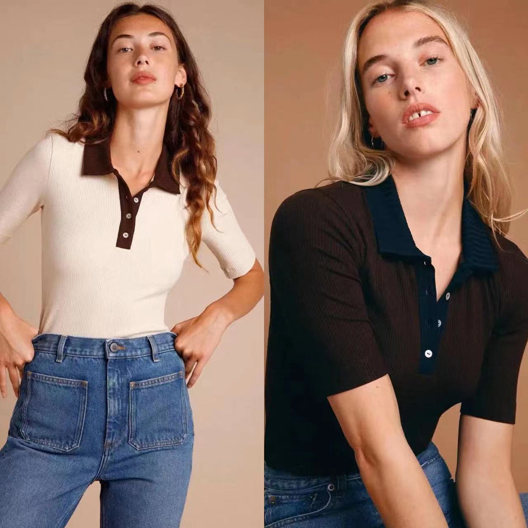 Dame Poloshirt med struktureret stof og kontrastkrave Stilla