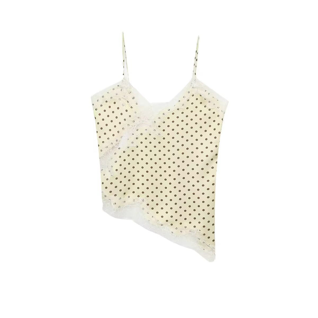 Dame-spids-camisole med asymmetrisk snit og elegante prikker Skovae