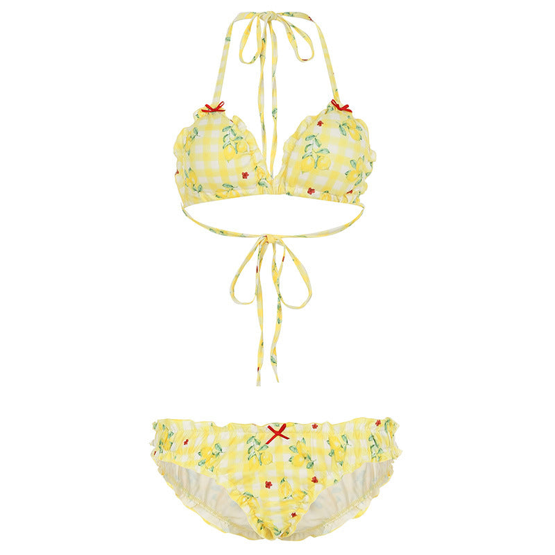 Dame Bikini-sæt med legende blomsterdesign og frill-detaljer Skovae