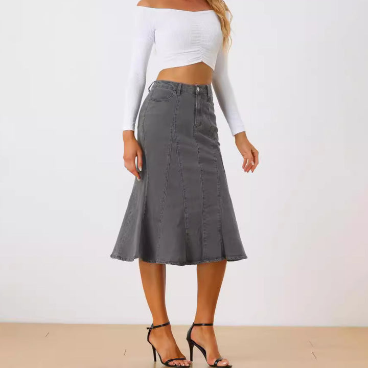 Dame jeans nederdel i feminin A-linje snit med afslappet flair Stilla