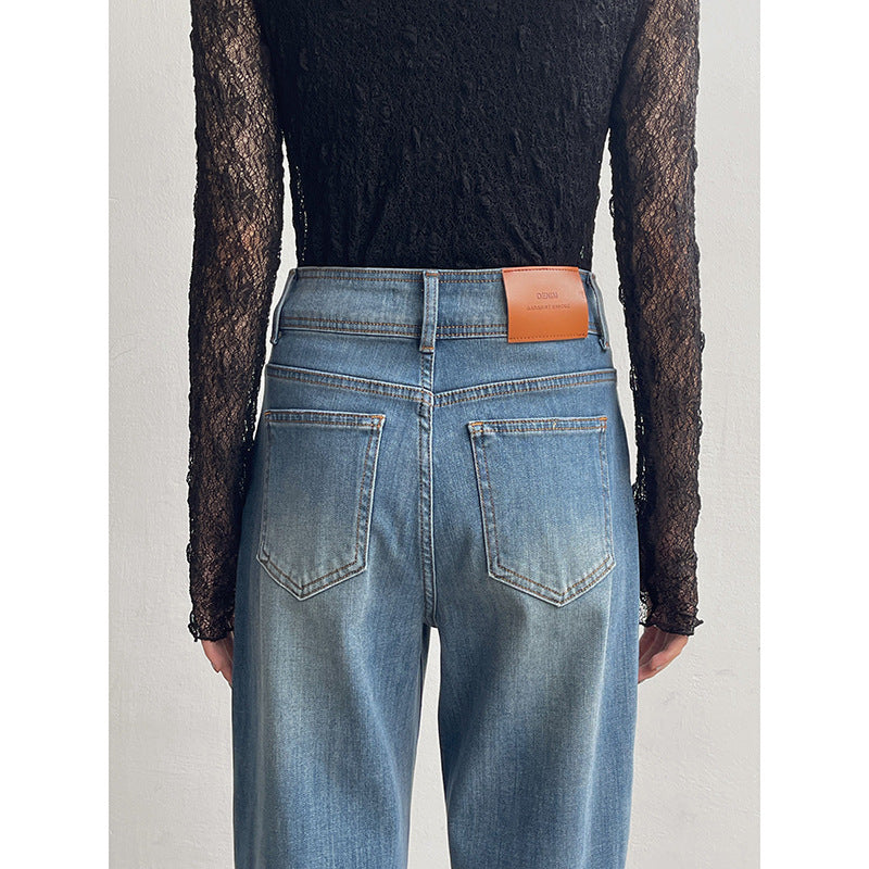 Dame elegante højvandsjeans med bred ben og høj talje Stilla