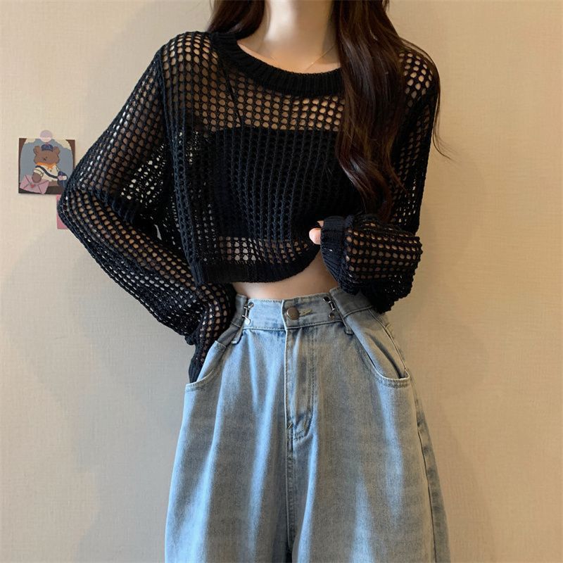 Kvindernes mesh sweater med trendy crop design Stilla