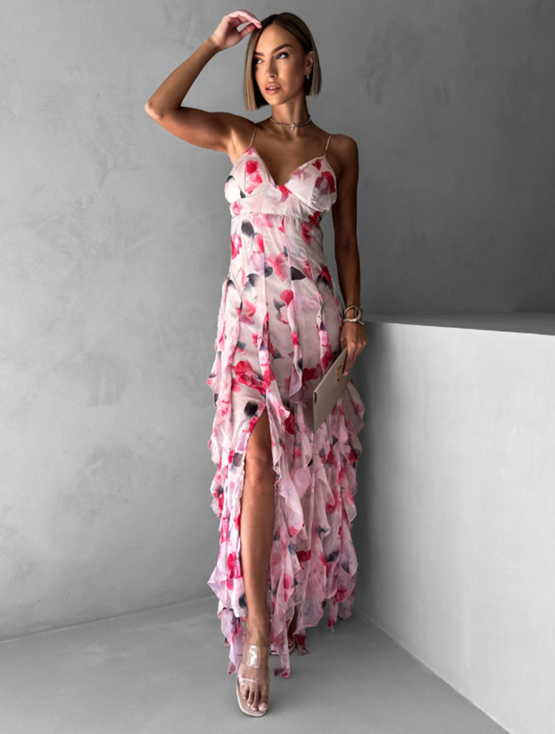 Damer sommer maxi kjole med blomsterprint Skovae
