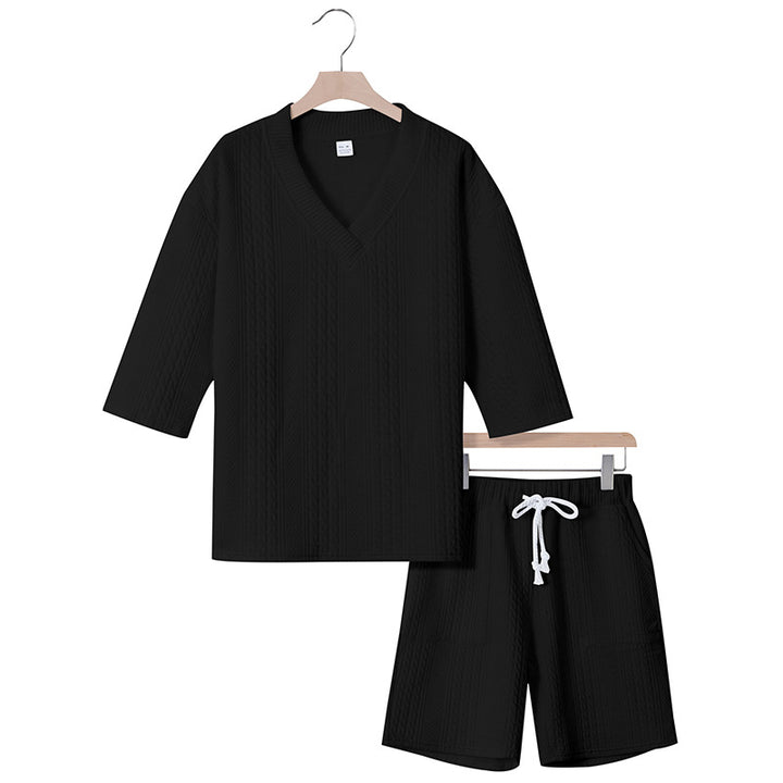 Unisex nan afslappet lounge-sæt med V-hals-top og snorbund-shorts Skovae