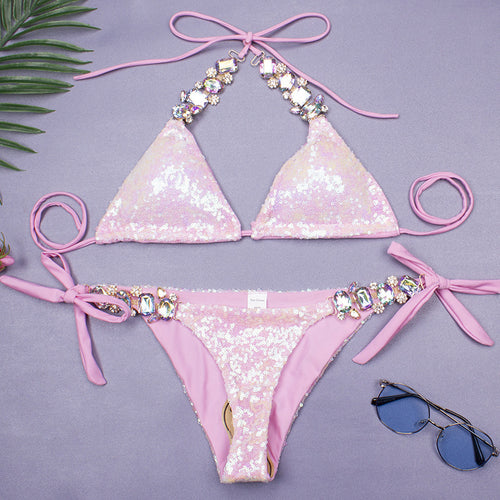 Dame Glitrende Triangle-bikini med moderigtige accenter Skovae