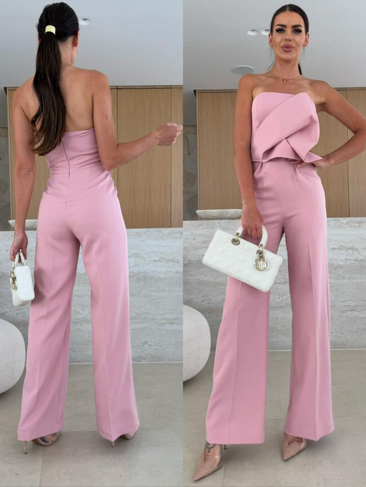 Dame elegant jumpsuit med asymmetrisk overdel og bred ben Stilla