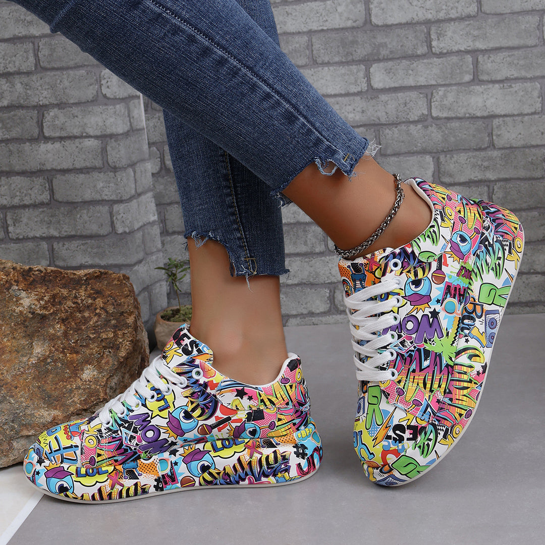 Dame Sporty Sneakers med farverigt grafik-design Stilla