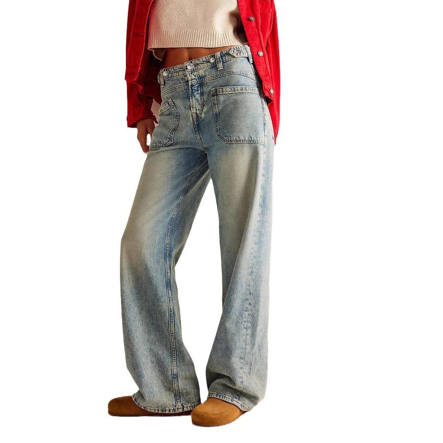 Dame brede jeans med afslappet snit og høj talje Stilla