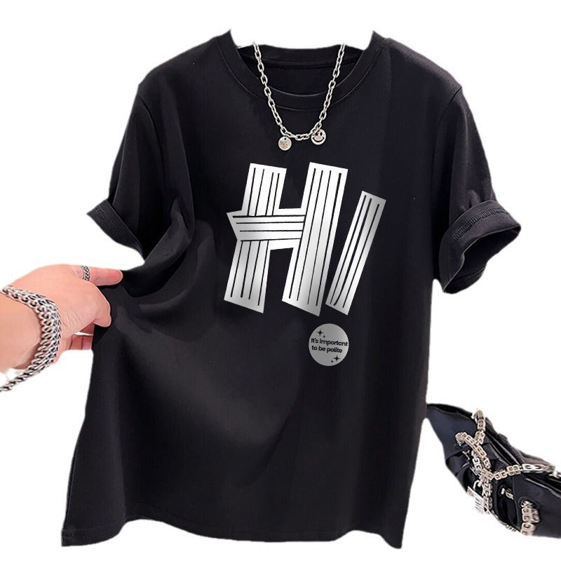 Dame T-shirt med kreativt statement-tryk og behagelig pasform Stilla