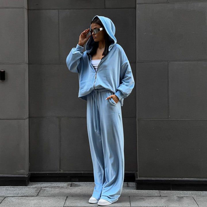 Kvinders afslappede hoodie sæt lavet af blødt fleece med høj talje Skovae