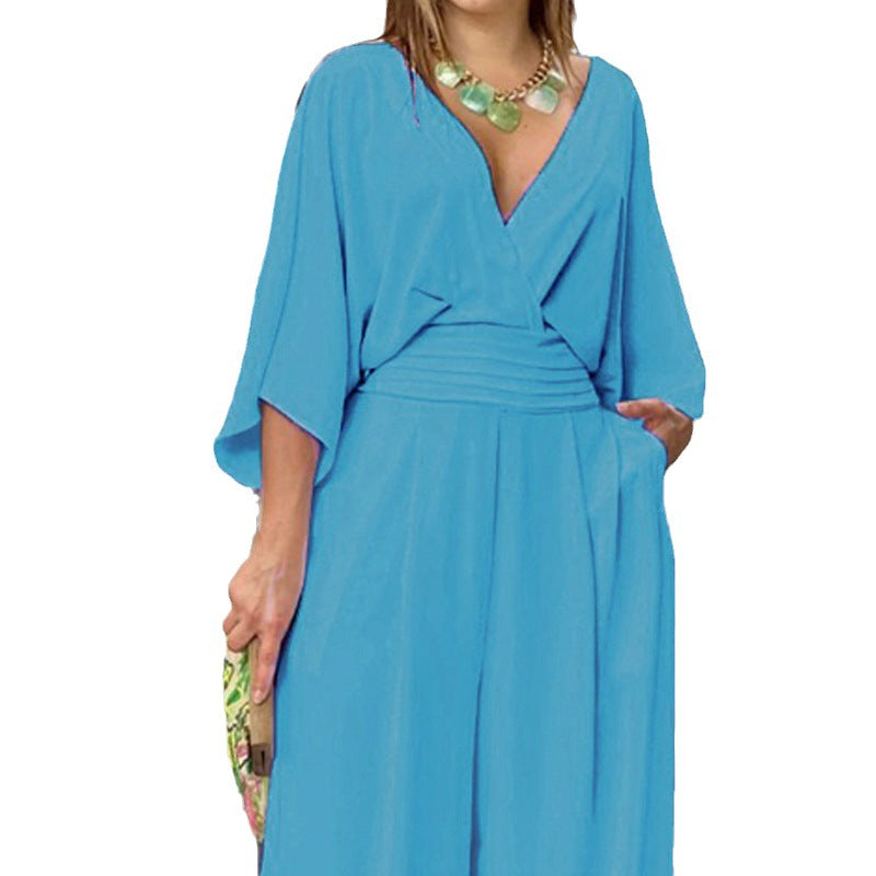 Kvinders elegante højtaljede jumpsuit med vidde ben og kimono ærmer Stilla