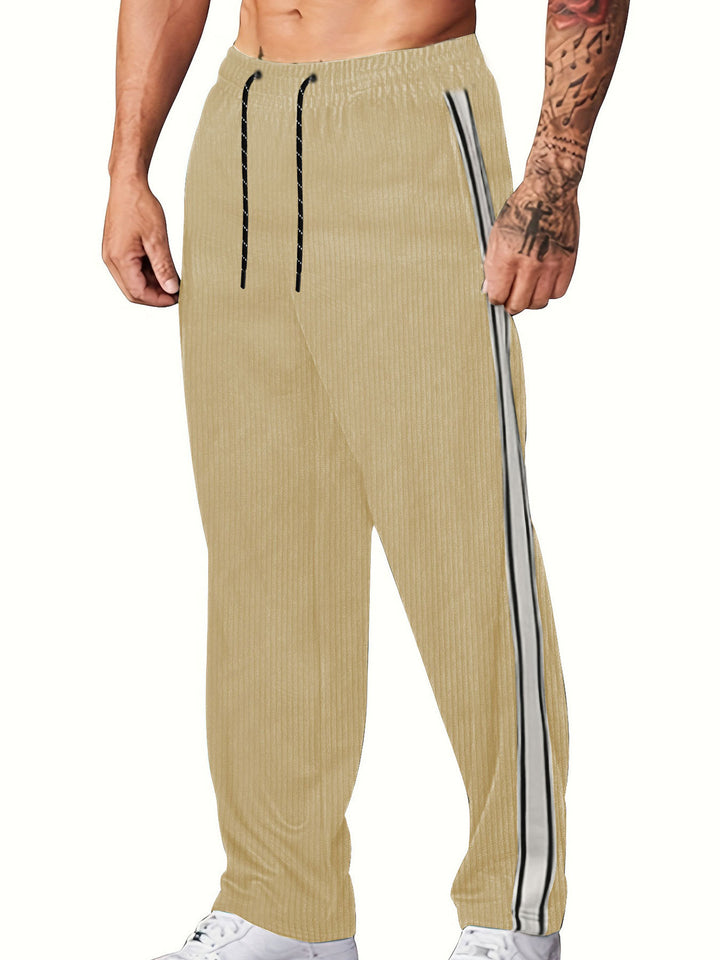 Herren nan ribbet Relax-Joggingbukser med bred ben, siden piping og elastisk snørebånd Skovae