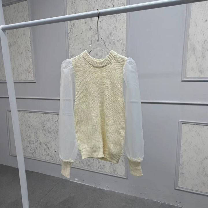 Dame strikpullover med transparente ærmer Stilla