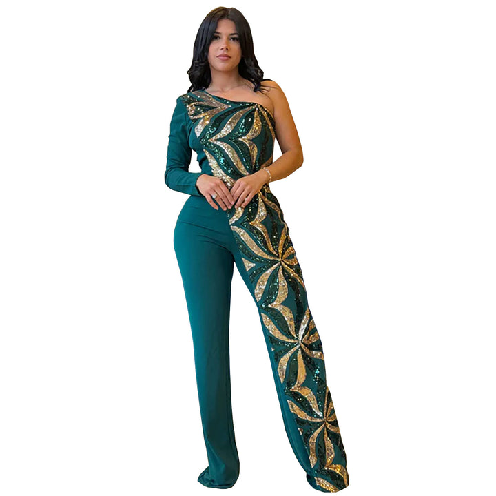 Dame Elegant Jumpsuit med asymmetrisk snit og glitrende applikationer Stilla