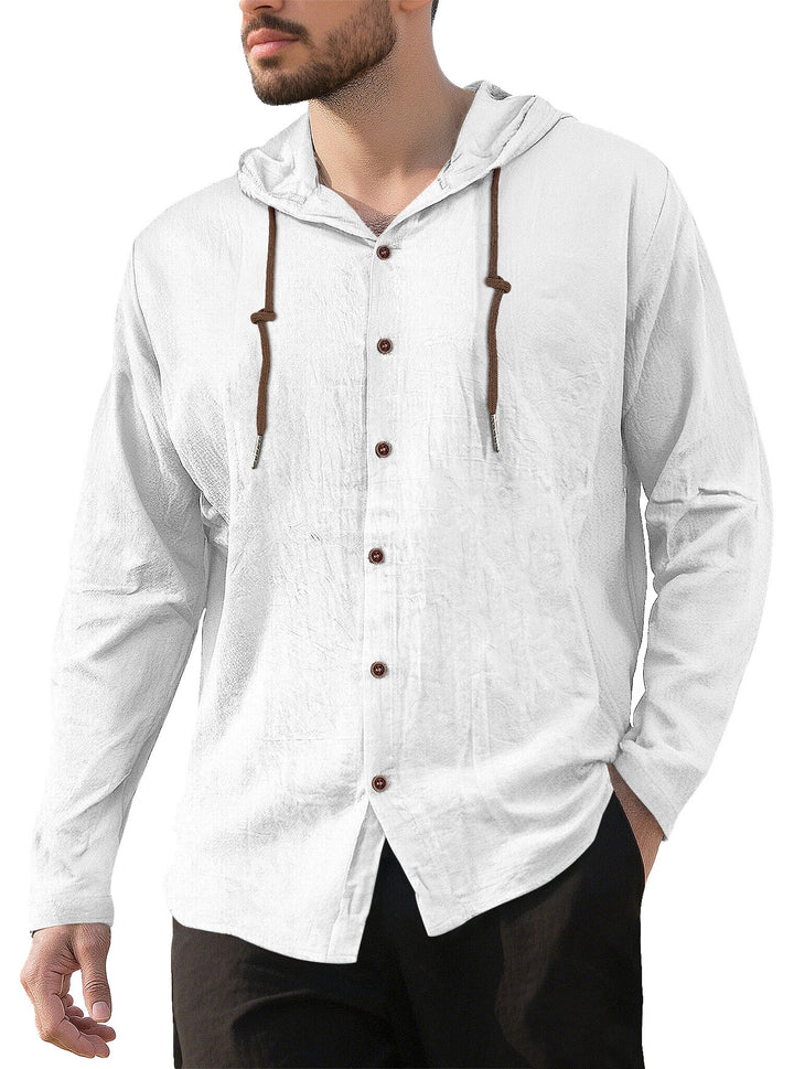 Herrer nan tekstureret linnedblandings-hoodie med gennemgående knoplukning, træknapper og sidespalter Skovae