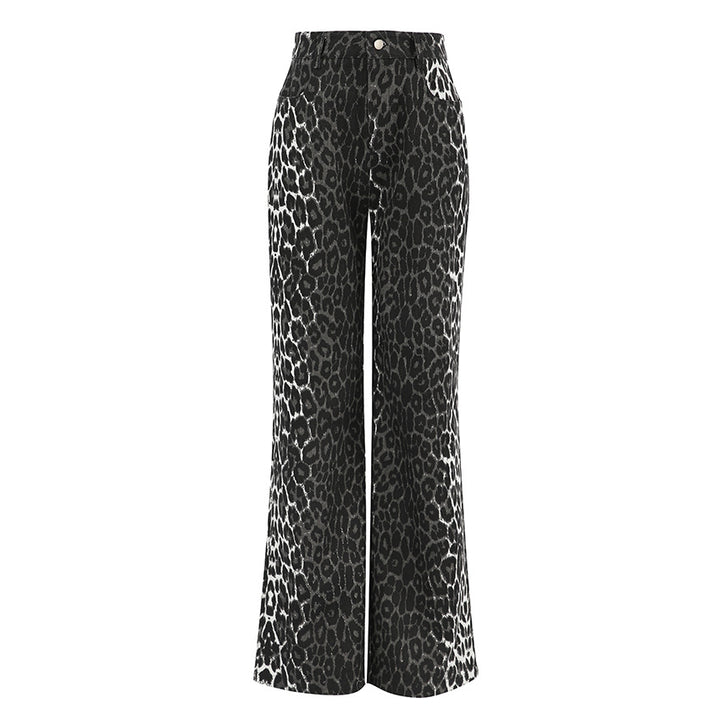 Dame flared jeans med trendy leopardmønster og høj talje Stilla