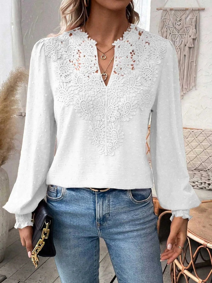 Dame elegant bluse med kunstneriske spidsudsmykninger Stilla