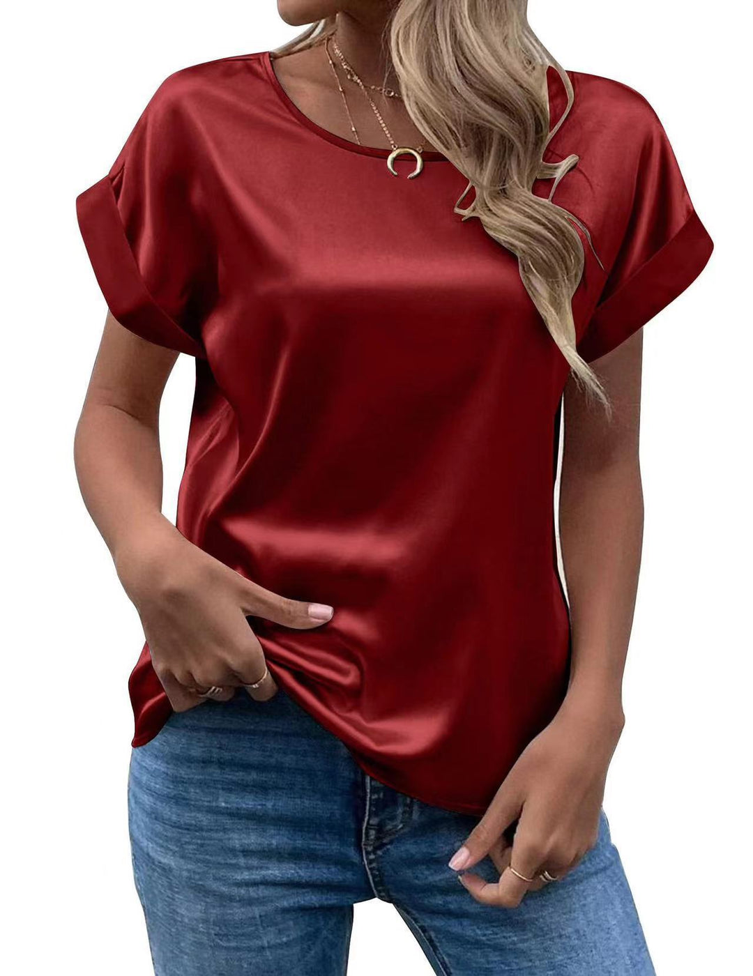 Dame Satin T-shirt med elegante detaljer Skovae