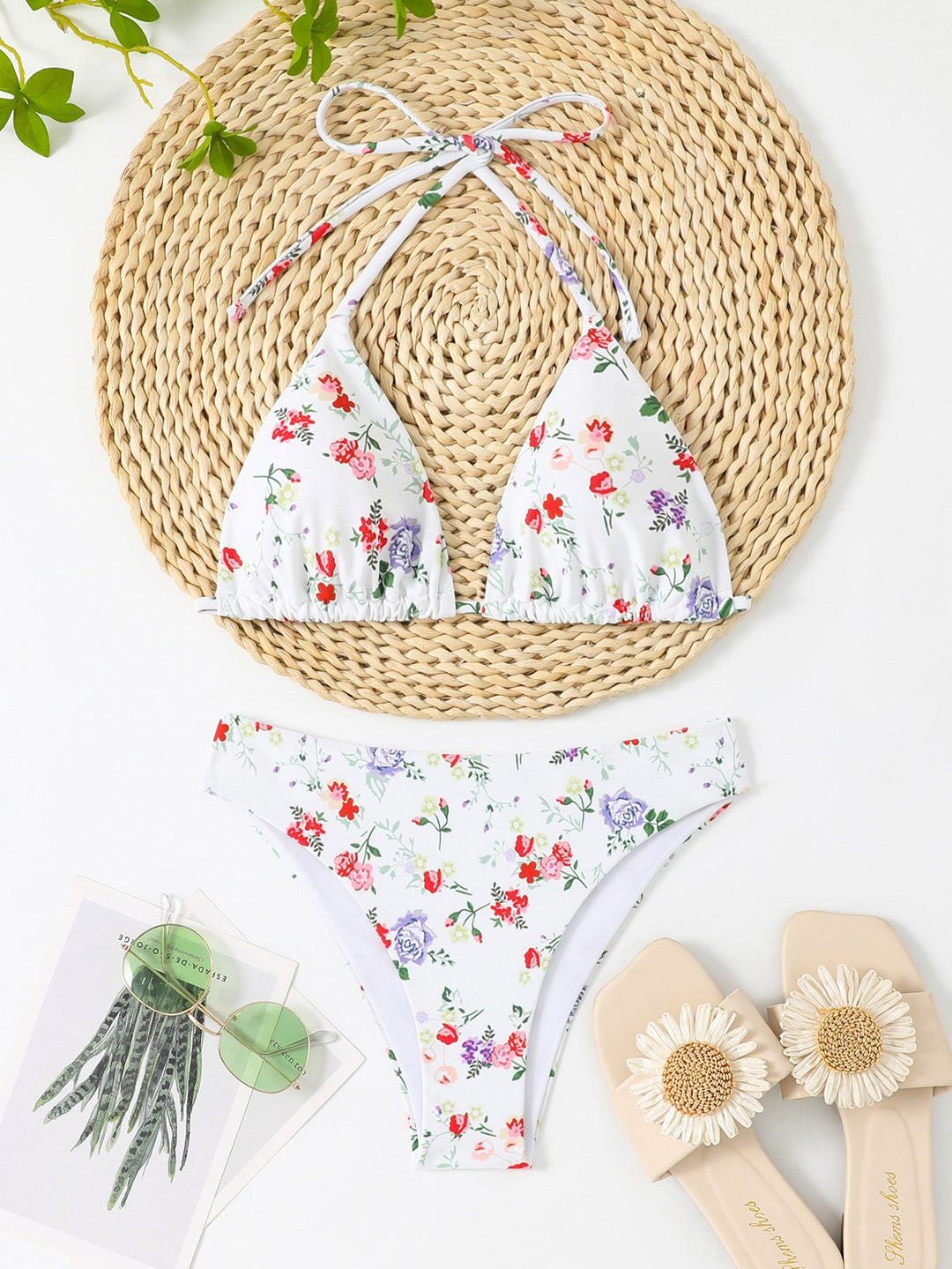 Dame Bikiniset med blomsterdesign og gingham-mønster Skovae