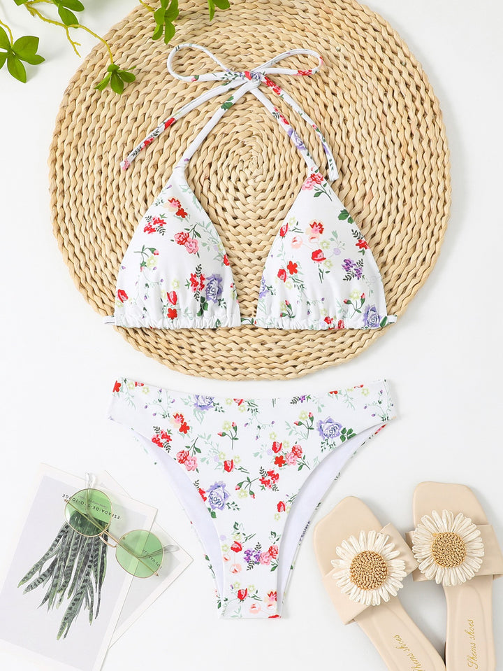 Dame Triangel-Bikini med blomster- og ternmønster Skovae