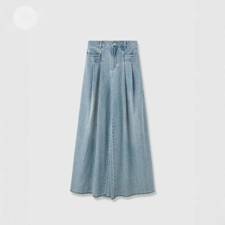 Dame vidde High-Waist Jeansbukser med elegant fold og åndbart denim Stilla