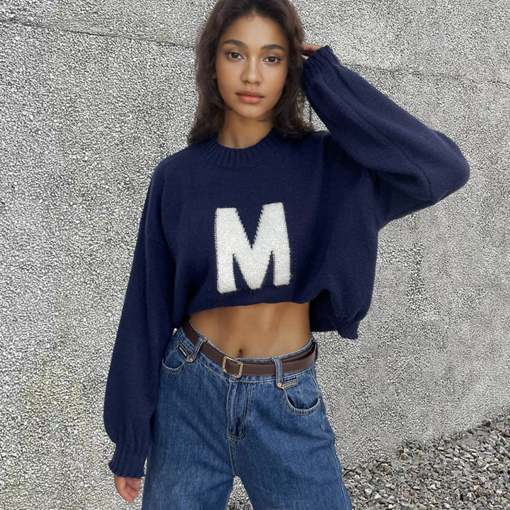 Kvinder Oversized Strik Sweater med Unikt Frontdesign Stilla