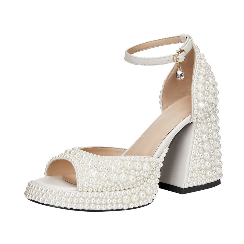 Femme Elegante Perle Blokhæl Sandaler Stilla
