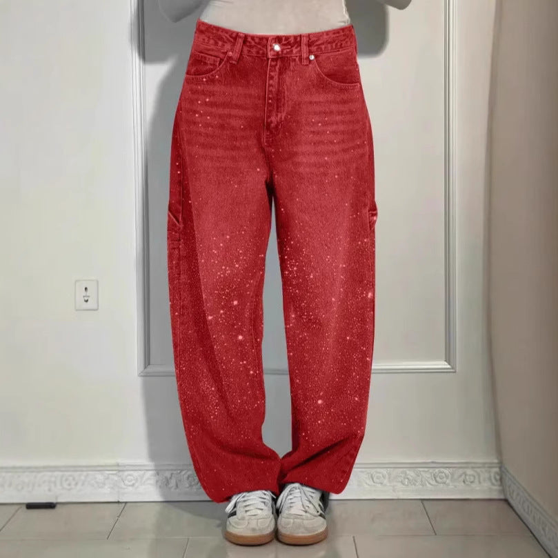 Kvinder casual baggy jeans med glitrende applikationer Stilla
