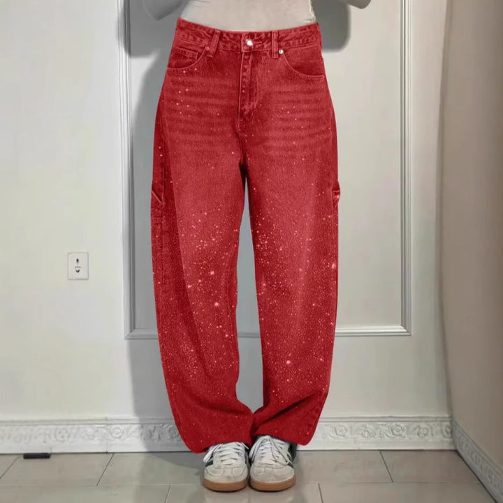 Kvinder casual baggy jeans med glitrende applikationer Stilla