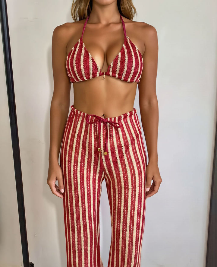 Dame bikini sæt med stribet top og afslappede bukser Skovae