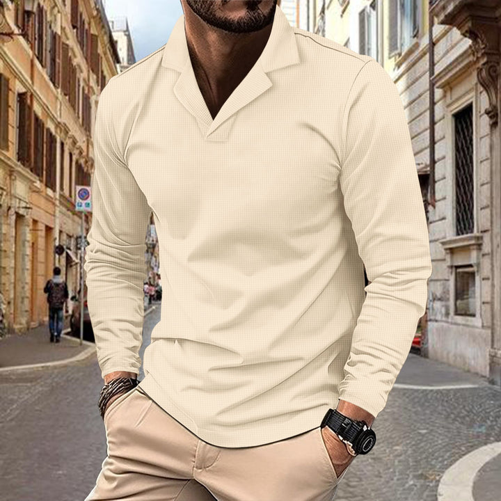 Herrer langærmet polo skjorte med struktureret design og moderne revers Stilla