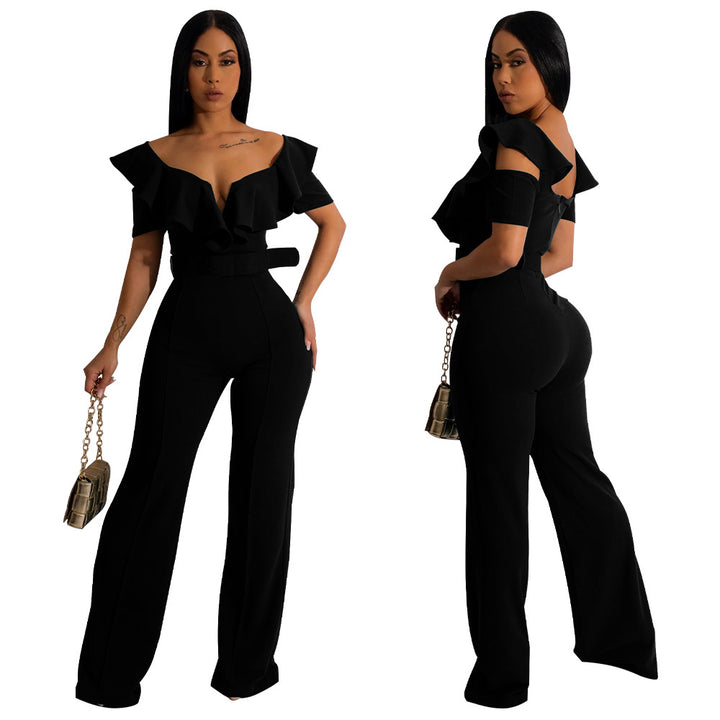 Dame elegant flæse jumpsuit med bælte og bredt ben Stilla