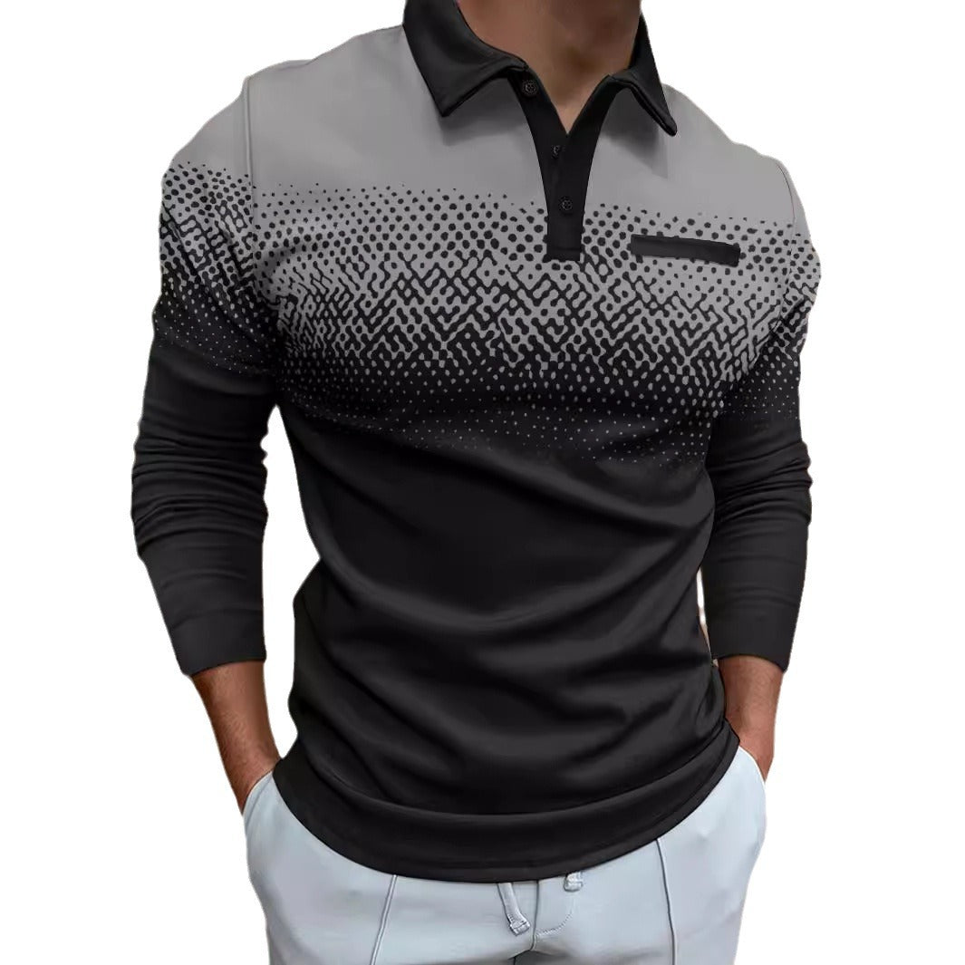 Herrer Langærmet Polo T-shirt med moderne grafikdesign og elastiske egenskaber Stilla
