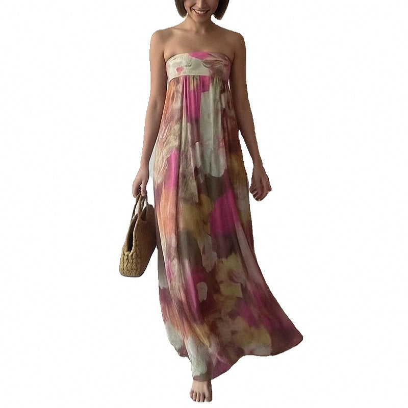 Kvinders Lange Strandkjole med Off-Shoulder Design og Blomster Mønster Stilla