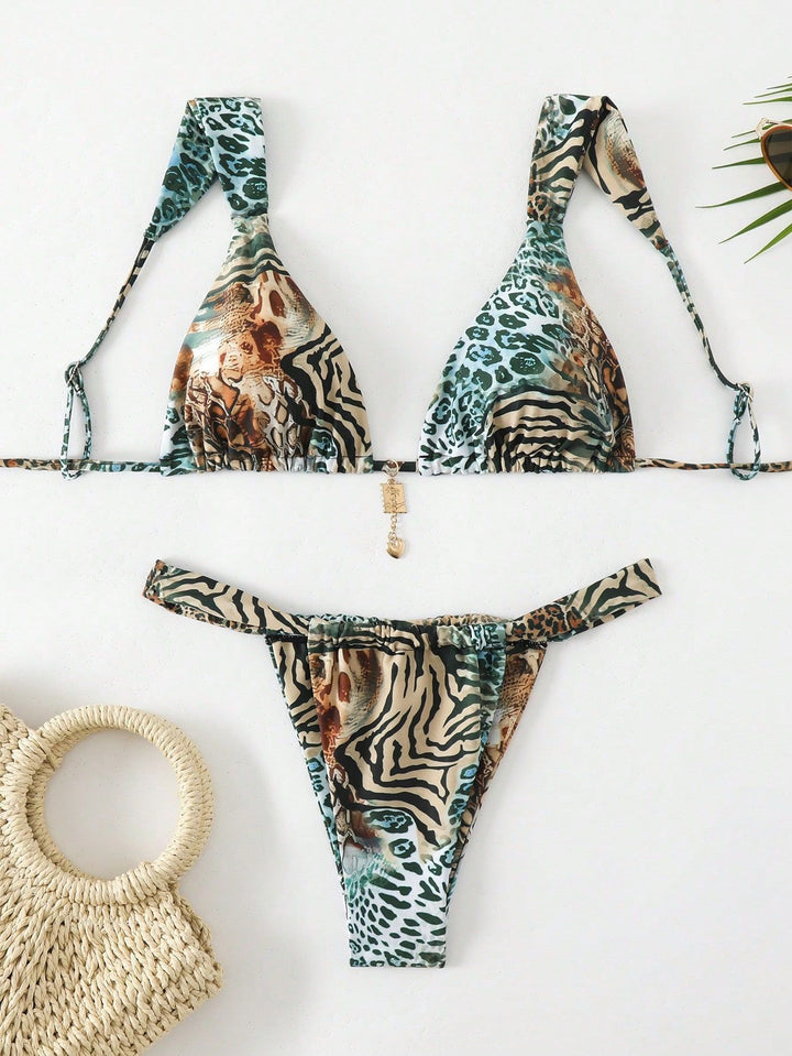 Dame trekant-bikini med justerbare stropper og moderigtigt leopardmønster Skovae