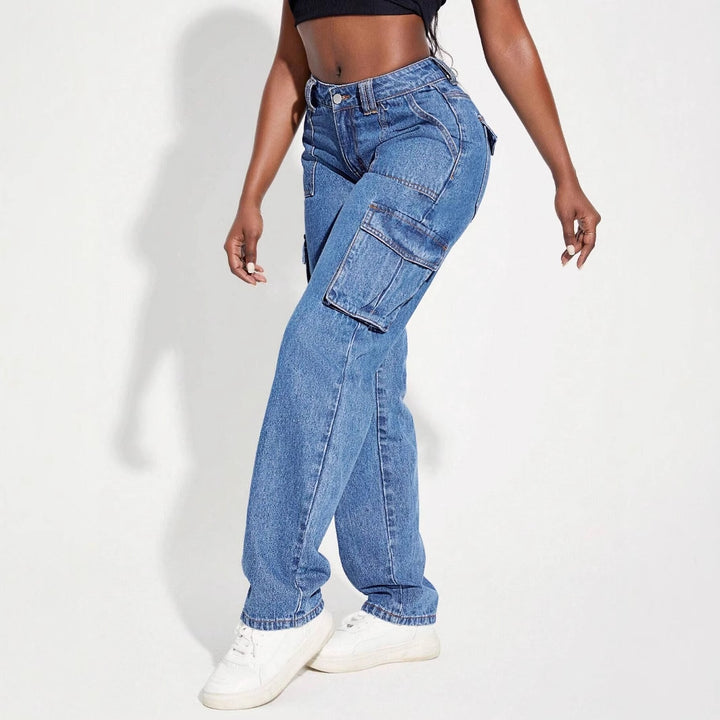 Kvinders cargo jeans med elastisk talje og praktiske sidelommer Stilla