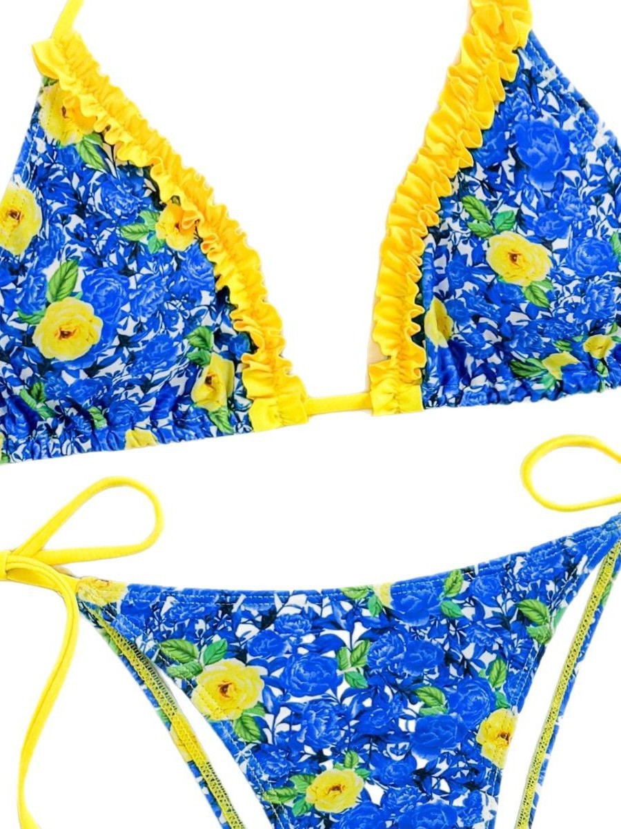 Dame Triangel-Bikini med legende volangdesign og blomstermønster Stilla