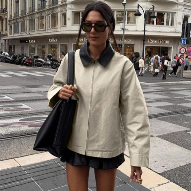 Dame stilfuld oversized jakke med kontrasterende krave Stilla