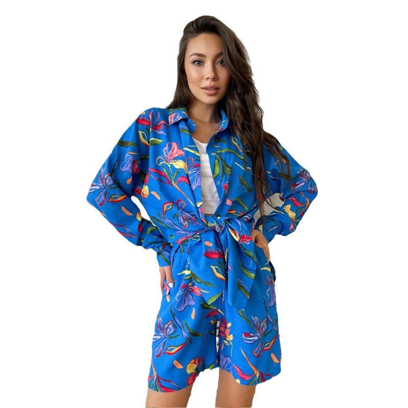 Dame Legende Bluse- og shorts-sæt med blomstertryk Stilla