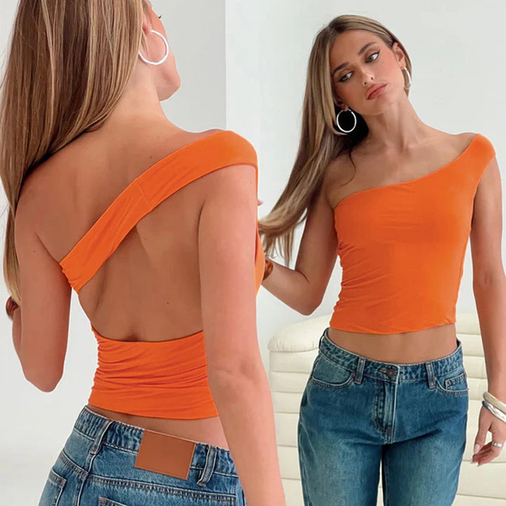 Dame trendy halterneck-top med elegant V-udskæring og figurskærende snit Skovae